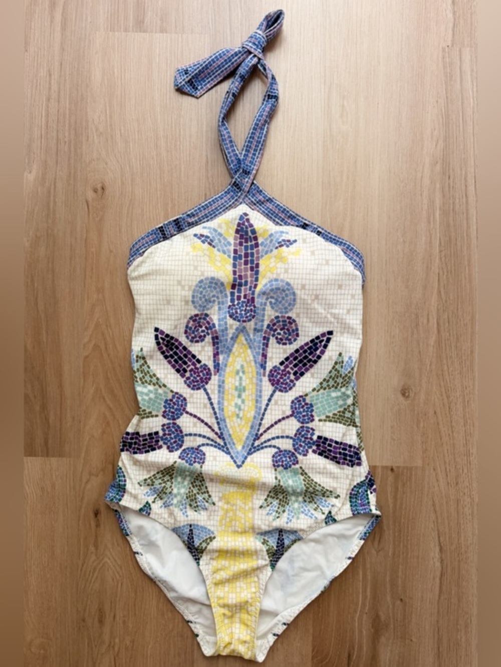 Tory Burch Mosaic Print Halter One Piece Swimsuit Size Small